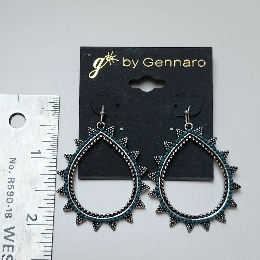 g by Gennaro Teardrop Hoop Dangle Earrings Silver Tone